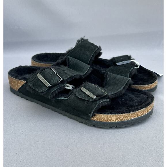 Birkenstock Arizona Shearling Suede Leather Black Sandals 11 Men\'s / 44EU NWB main image 13
